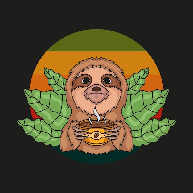 Vector sloth and a cup of coffee vector illustration