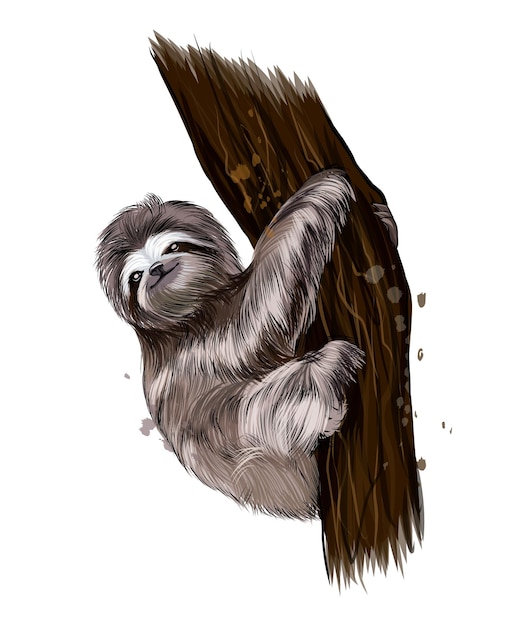 Sloth from multicolored paints colored drawing realistic