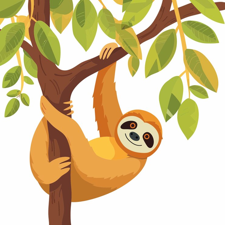 Vector sloth hanging on tree 2