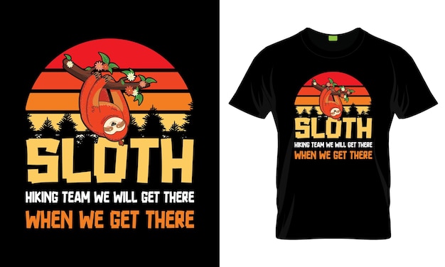 Sloth hiking vector t-shirt design template logo