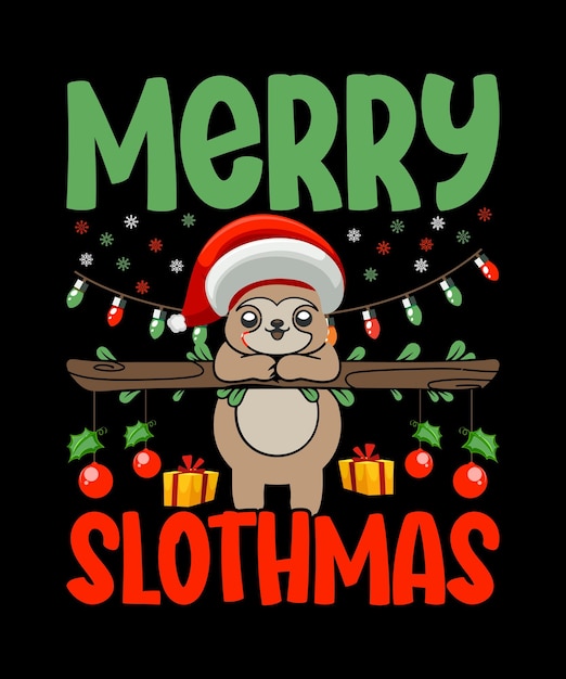 Vector sloth kerst t-shirt ontwerp sjabloon