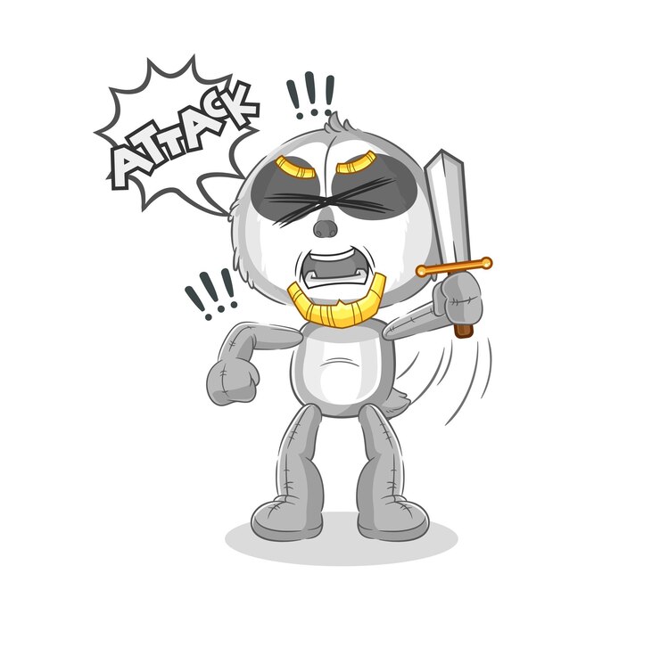 Vector sloth knights attack with sword cartoon mascot vector