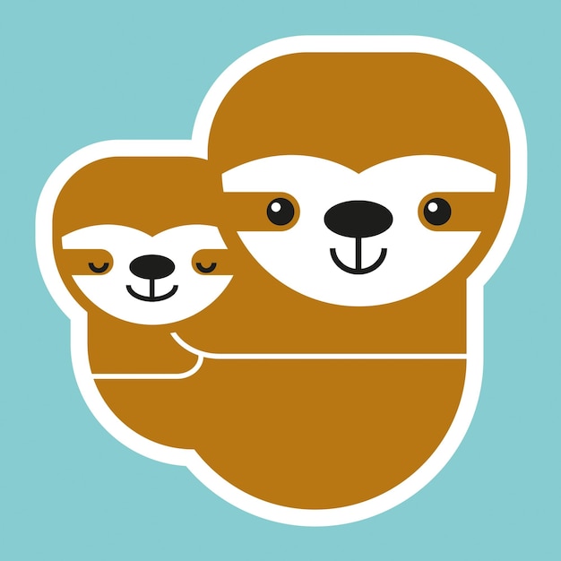 Sloth mom and baby vector illustration