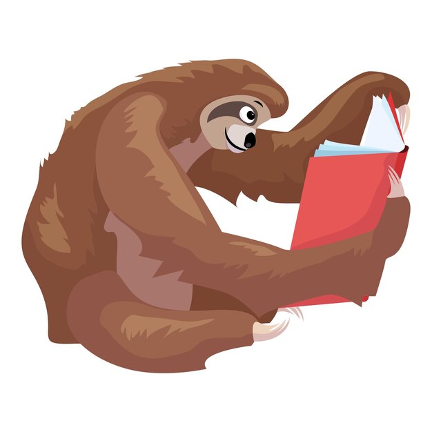 Vector sloth read a book icon cartoon of sloth read a book vector icon for web design isolated on white background