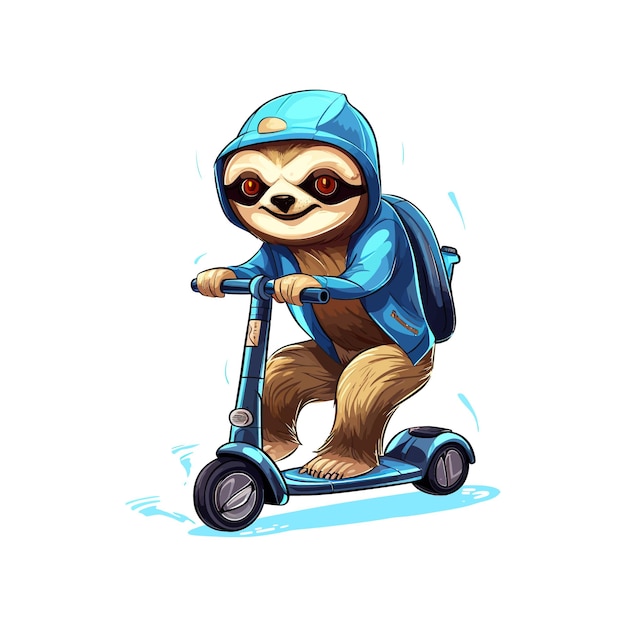 Sloth riding electric scooter Vector illustration design