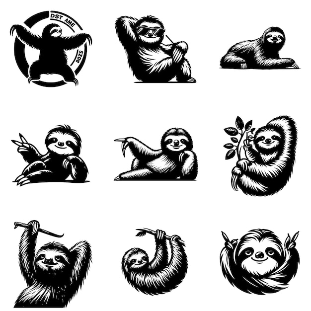Vector sloth silhouette vector editable download up
