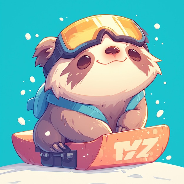 Vector a sloth on a snowboard cartoon style