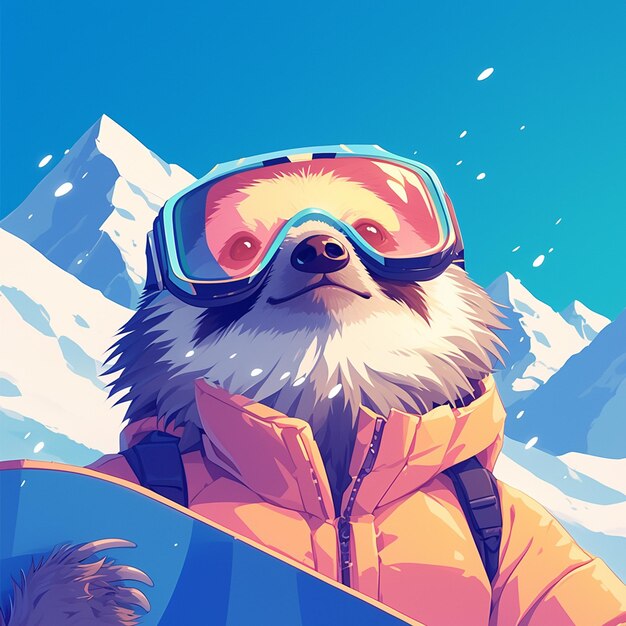 A sloth on a snowboard cartoon style