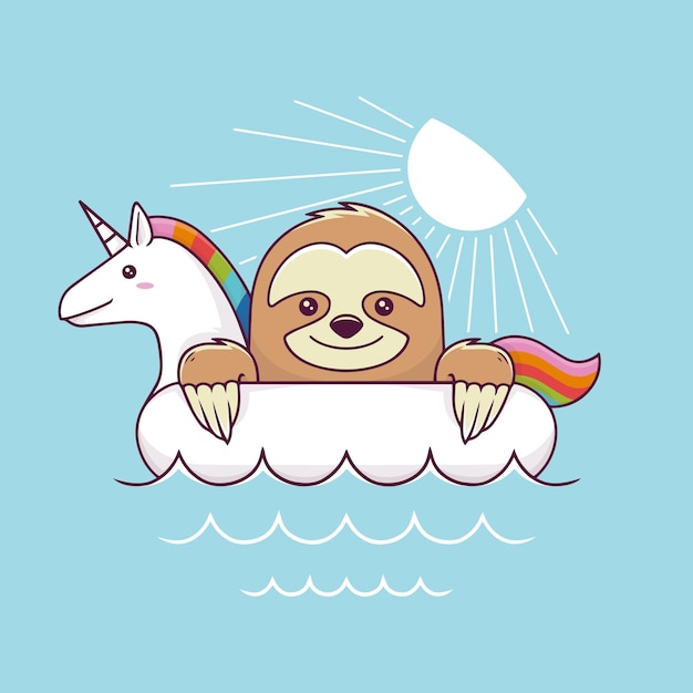 Sloth summer time kawaii art