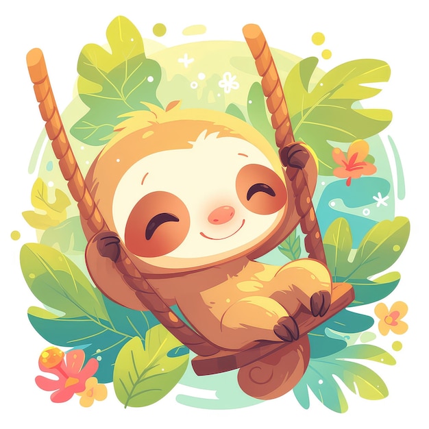 A sloth on a swing cartoon style