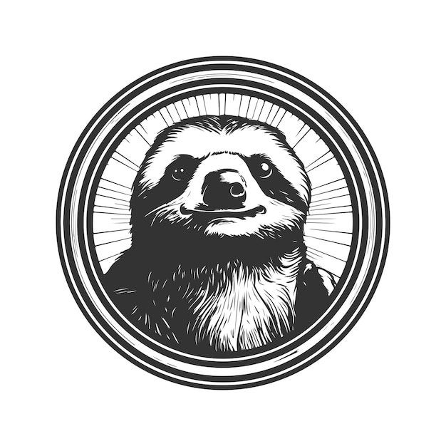 sloth warden, vintage logo line art concept black and white color, hand drawn illustration