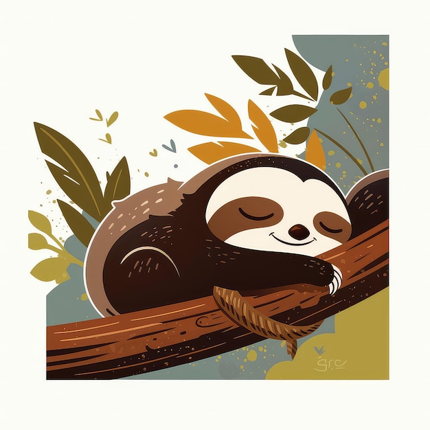 Vector a sloth on a zip line cartoon style