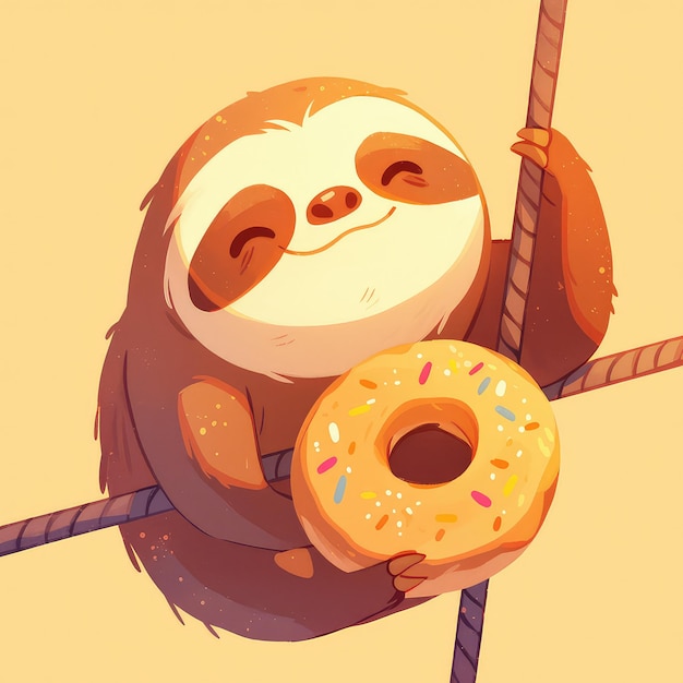 A sloth on a zip line cartoon style