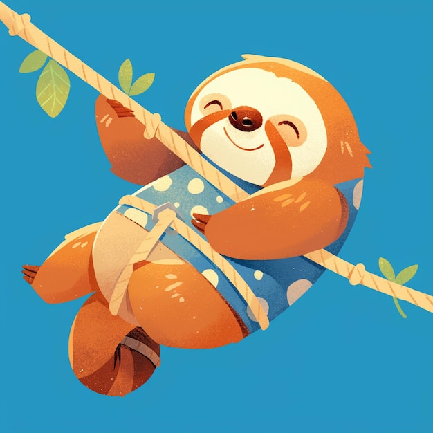 A sloth on a zipline cartoon style