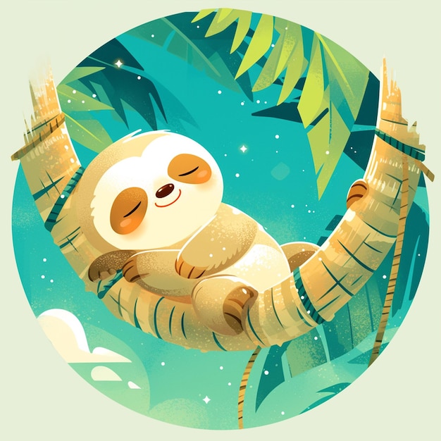 A sloth on a zipline cartoon style