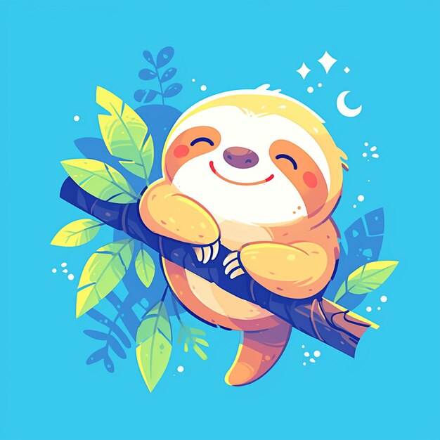 A sloth on a zipline cartoon style