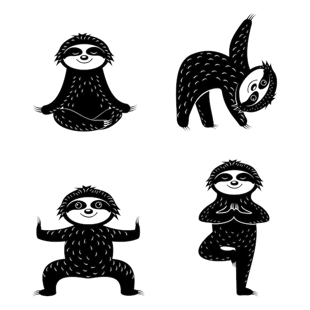 Sloths do yoga, black stencil.