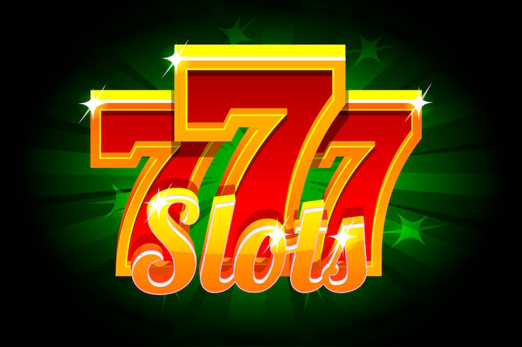 Вектор слоты 777 banner casino на зеленом фоне. векторная иллюстрация для казино, игровых автоматов, рулетки и игрового интерфейса. иконки и текст на отдельных слоях.