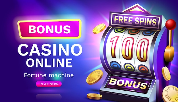 Slots free spins 100 promo flyer poster banner game play Vector