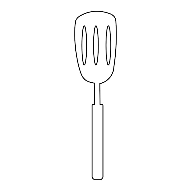 Cute cartoon style black spatula with red handle. Doodle kitchen