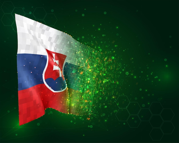 Slovakia, 3d flag on green background with polygons