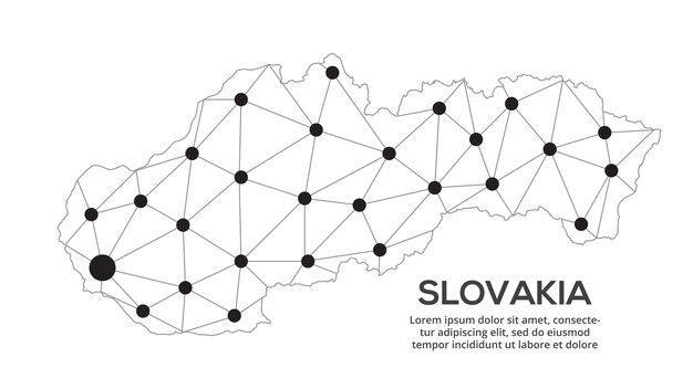 Slovakia communication network map vector image of a low poly global map with city lights map in the form of lines and dots