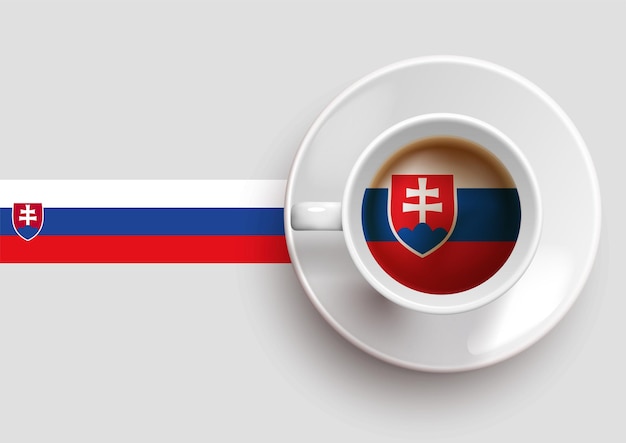 Флаг словакии с чашкой вкусного кофе на вид сверху