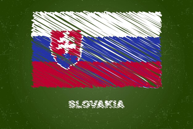 칠판에 분필 효과가 있는 슬로바키아 국기 어린이 교실 자료를 위한 깃발 깃발 그리기