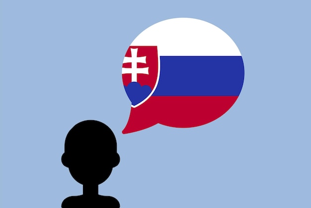 Vector slovakia flag with speech balloon silhouette man with country flag learning slovak language