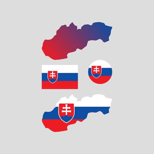 Vector slovakia national map and flag vectors set