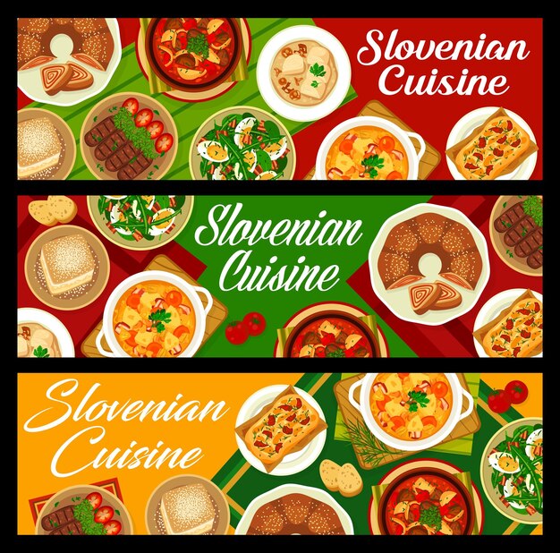 Sloveense keuken restaurant maaltijden vector banners