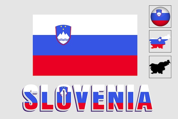 Slovenia flag and map in a vector graphic