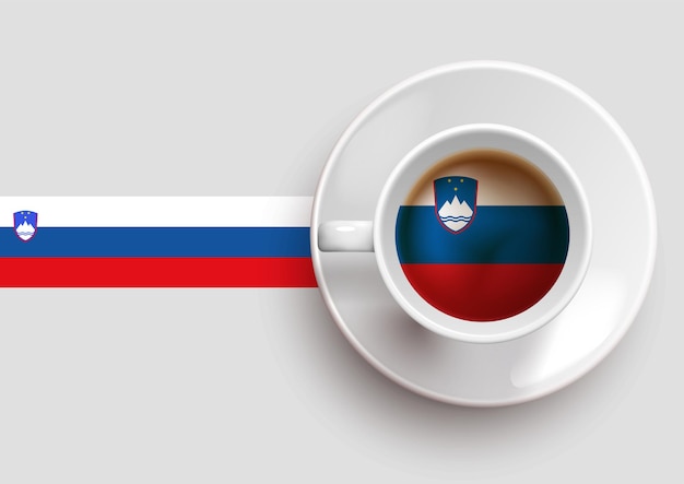 Slovenia flag with a tasty coffee cup on top view