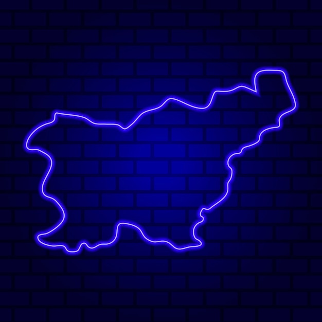 Slovenia glowing neon sign on brick wall background