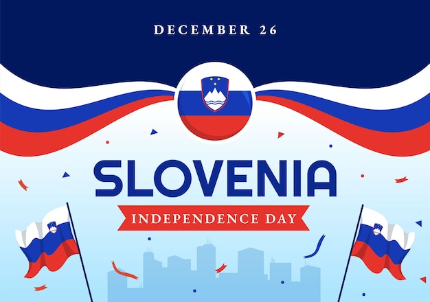 Illustrazione vettoriale del giorno dell'indipendenza della slovenia il 26 dicembre con disegno di sfondo con bandiera ondulata