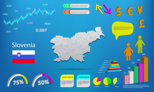 슬로베니아 지도 정보 그래픽 차트 기호 요소 및 아이콘 모음 고품질 비즈니스 infographic 요소가 있는 자세한 슬로베니아 지도