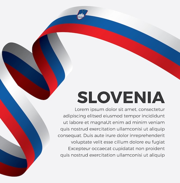 Illustrazione di vettore della bandiera del nastro della slovenia su una priorità bassa bianca vettore premium