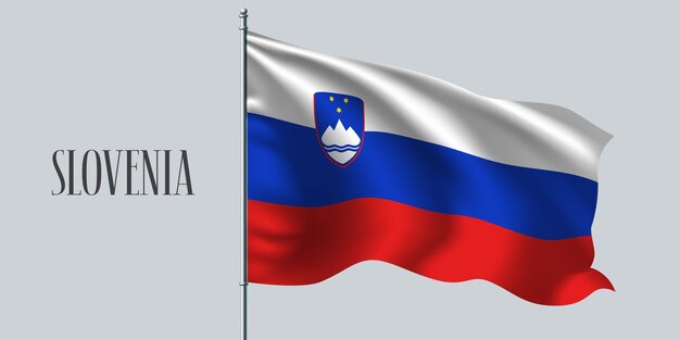 Slovenia waving flag on flagpole.