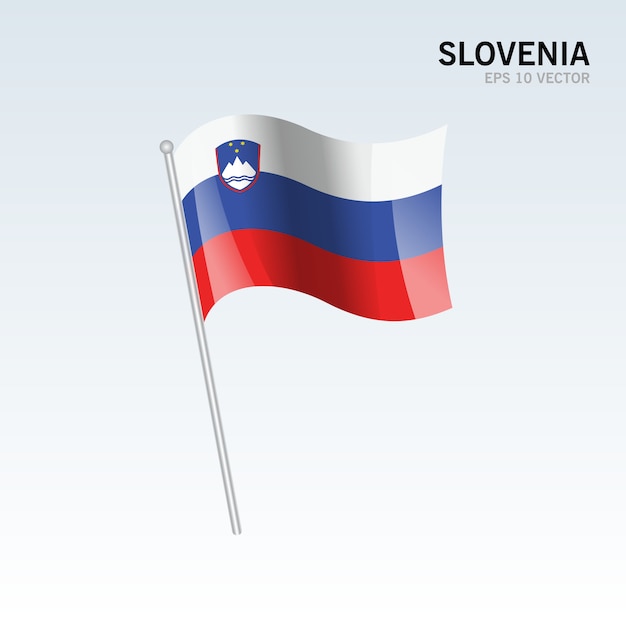 Bandiera sventolante slovenia isolato su sfondo grigio