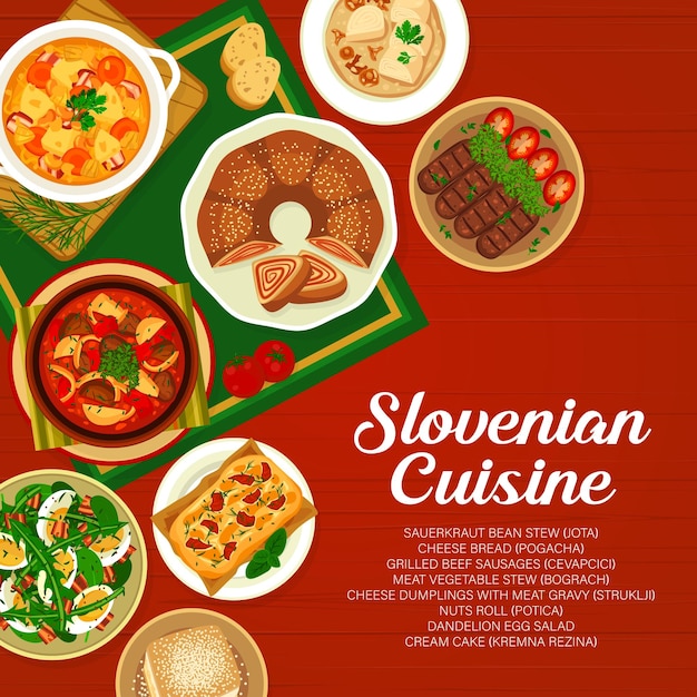 Vector slovenian cuisine restaurant menu page cover