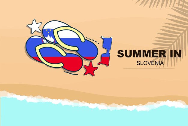 Slovenië zomervakantie vector banner strandvakantie slippers zonnebril zeester op zand