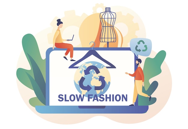 Slow fashion concept. sustainable fashion. earth planet, clothes hanger and mannequin. ethical