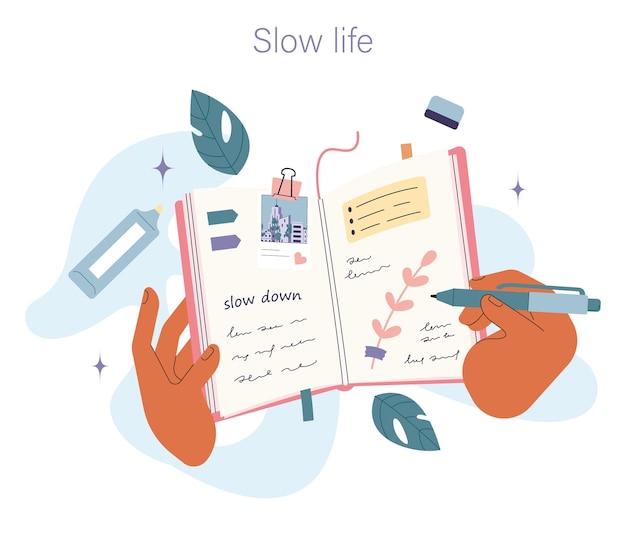 Slow living concept slow life principles and activity