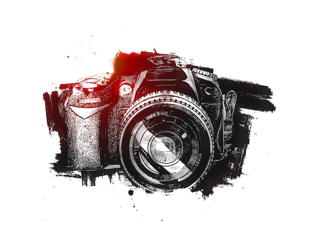 SLR camera tshirt print hand getrokken dketch vectorillustratie