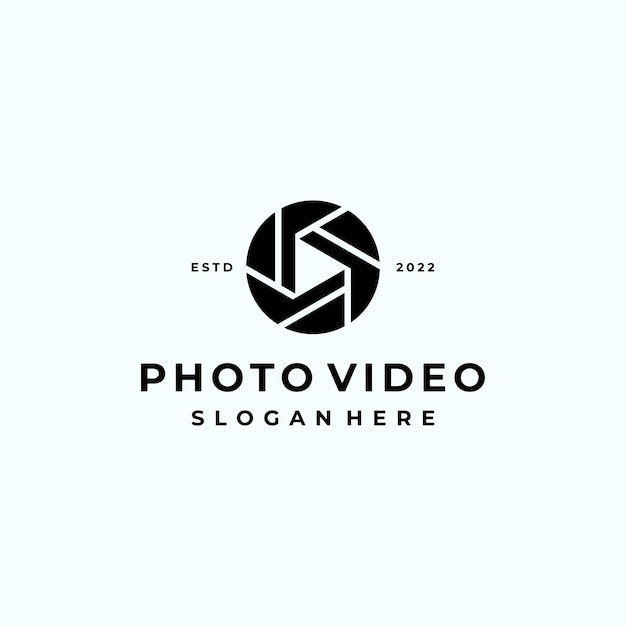 Vector sluiter diafragma cameralens fotografie met muziek video afspelen logo-ontwerp inspiratie