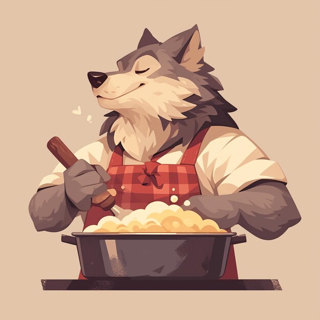 A sly wolf chef cartoon style