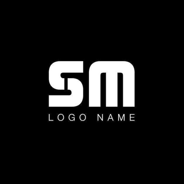 Логотип бизнес-буквы SM в черно-белом цвете