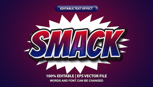 Smack 텍스트, 만화 스타일의 편집 가능한 텍스트 효과 템플릿, 팝 아트 스타일의 굵은 글자