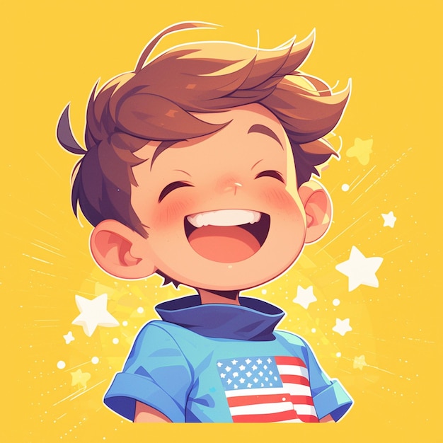 Vector a small american boy enjoys childrens day cartoon style