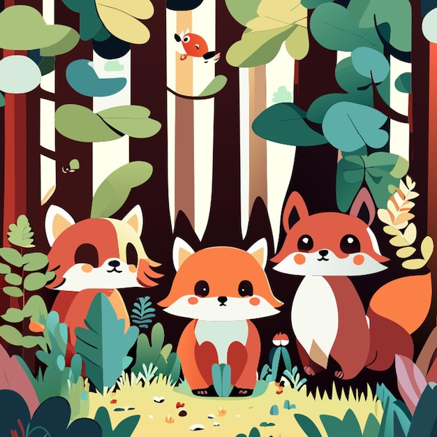 Vettore piccoli animali nella foresta graziose illustrazioni per bambini illustrazioni vettoriali